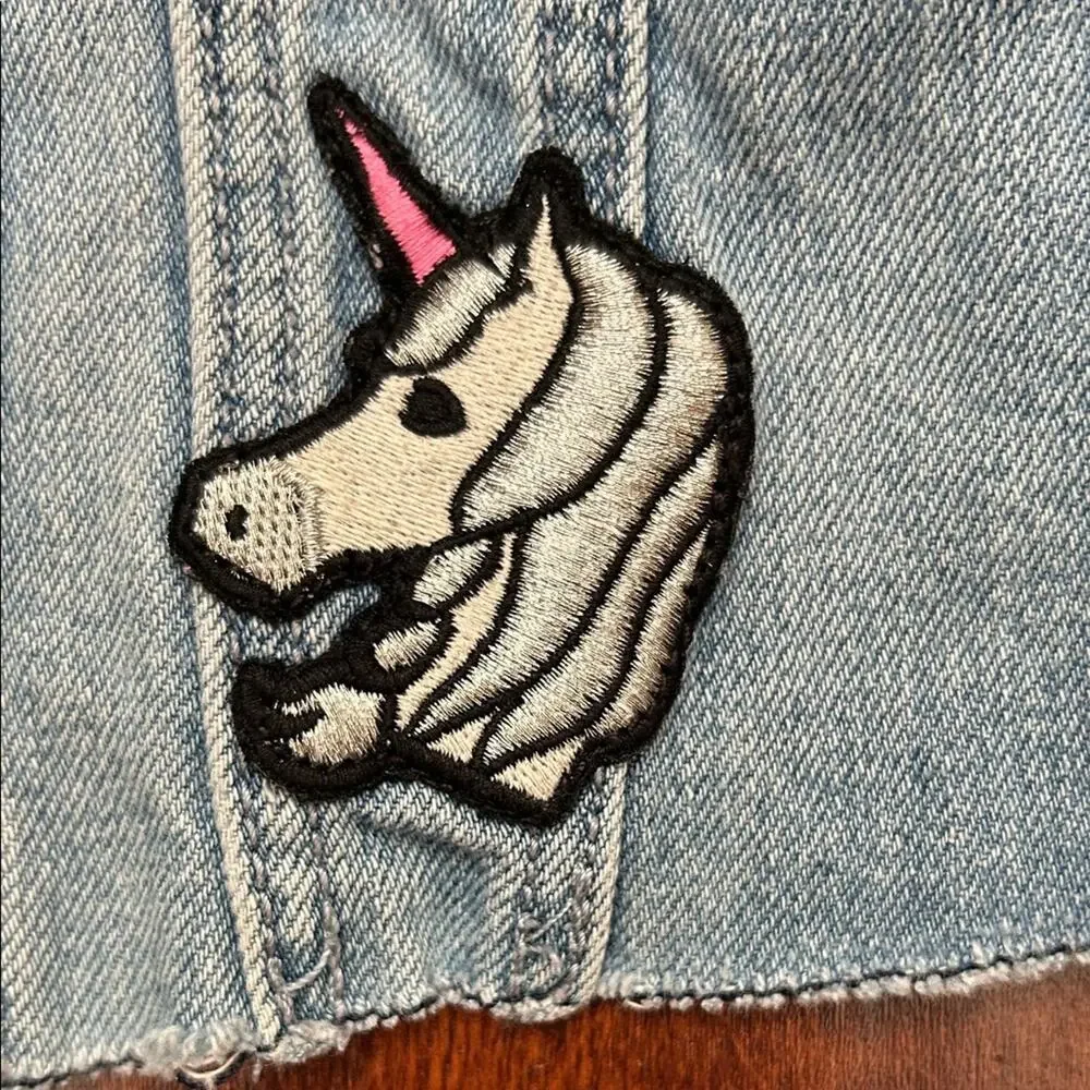GAP Light Blue Kids Jean Jacket with Fun Patches, Size 18-24 Months
